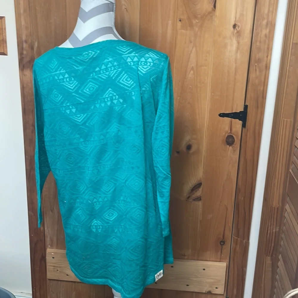 NWT Cheekys teal Southwest burn out shirt - Picture 3 of 6